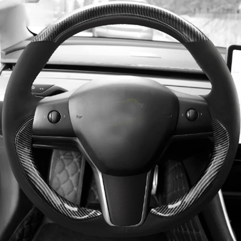 Модификация, применимая для Tesla модель 3, чехол на руль, кожаный, сшитый вручную из углеродного волокна, комплект на руль, модификация - Название цвета: Velvet Carbon Fiber