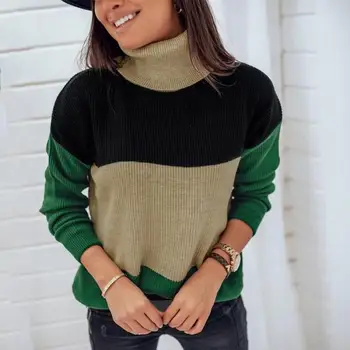 

Durable Women Warm Tops Classic Delicate Texture Warm Dailywear Women Christmas Sweaters Slim Fit Splicing Color Pullovers