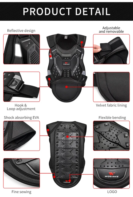 WOSAWE-Armure de moto pour adulte, protection dorsale, protection de la colonne vertébrale et de la poitrine, course de motocross VTT, veste de vélo en émail 2