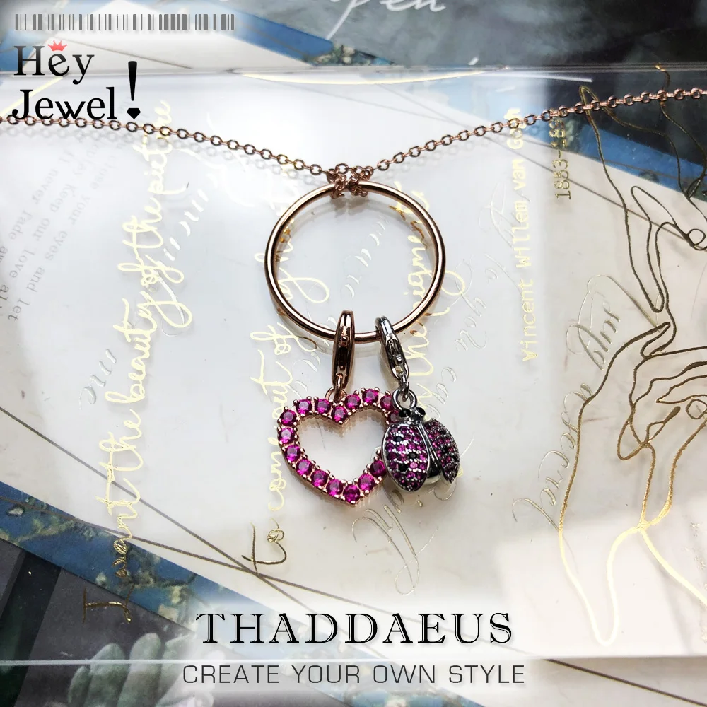 Ожерелье с подвеской в виде красного сердца и божьей коровки романтическое