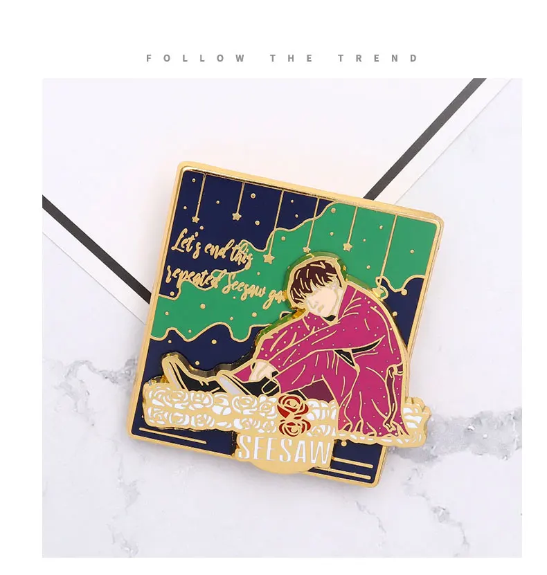 1 шт KPOP Bangtan Pin Seesaw Броши Let's End This Sepeated Seesaw игровые значки движущиеся комбинированные брошь, эмалированный штифт ювелирные изделия подарок