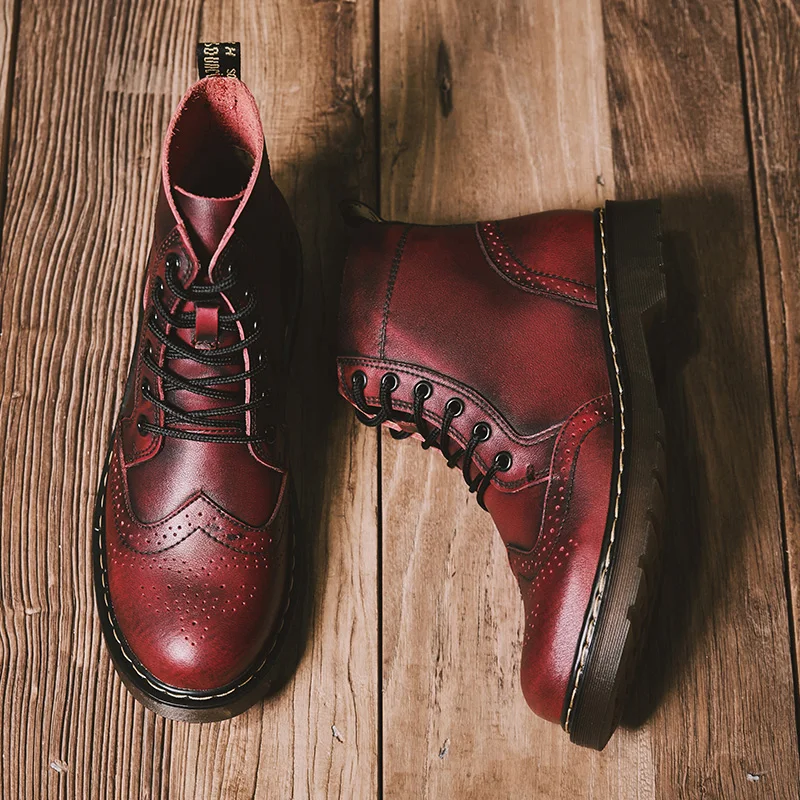 HEINRICH Classic Brogues Boots Man Genuine Leather Shoes Men Winter Boots Male Sapatos Big Size Mens Work Boots Botines Hombre