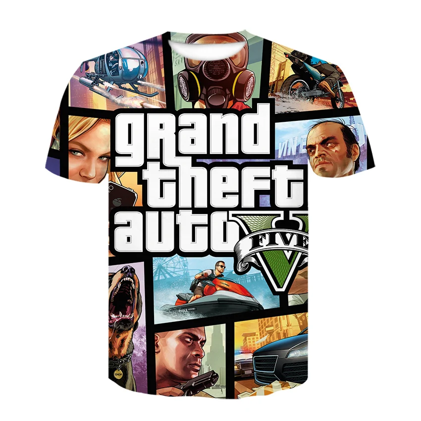 Мужская одежда лето 2019 футболка с коротким рукавом классная Grand GTA 5 3D принтом
