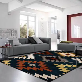 

Persian Style Livingroom Area Rugs Orange Red Yellow Geometric Ethnic Dark Blue Bedroom Bedside Carpet Kitchen Hallway Floor Mat