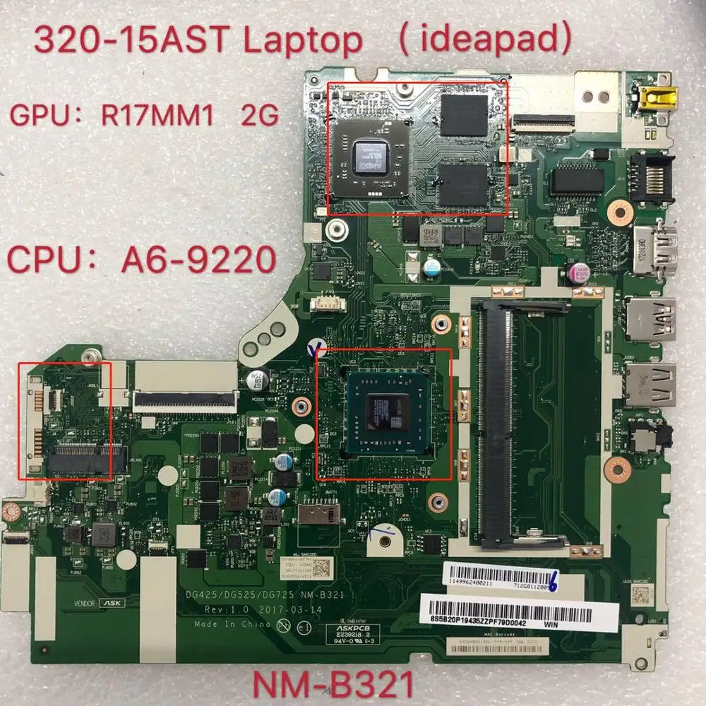 DG425 DG525 DG725 NM B321 320 15AST CPU A6 9220 Материнская плата ноутбука 100% ТЕСТ ОК|Материнские