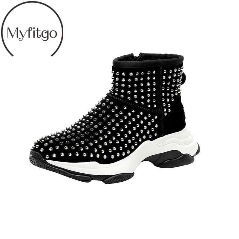 

Myfitgo Platform Women Ankle Boots Plush Inner Rivets Soft Ladies Winter Boots Studs Short Boots Suede Wedge Casual Shoes Femal