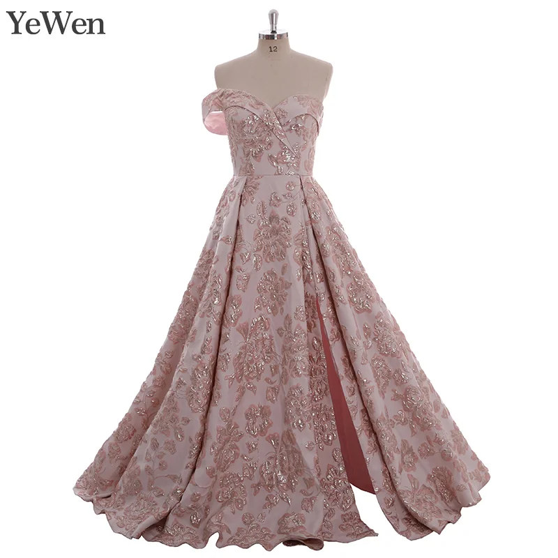 

Pockets One Shoulder Sexy Pink Gold Evening Dresses 2020 Long 3D Flower Fashion Formal Evening Gowns Long Elegant Prom Dress