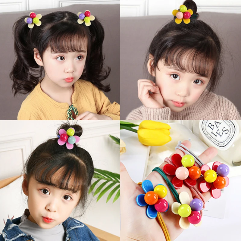 

Cute Girls Candy Color Flower Shape Hair ring Rubber Ties Ring Elastic Hair Rope Ponytail Holder For Kids Hair Accessories