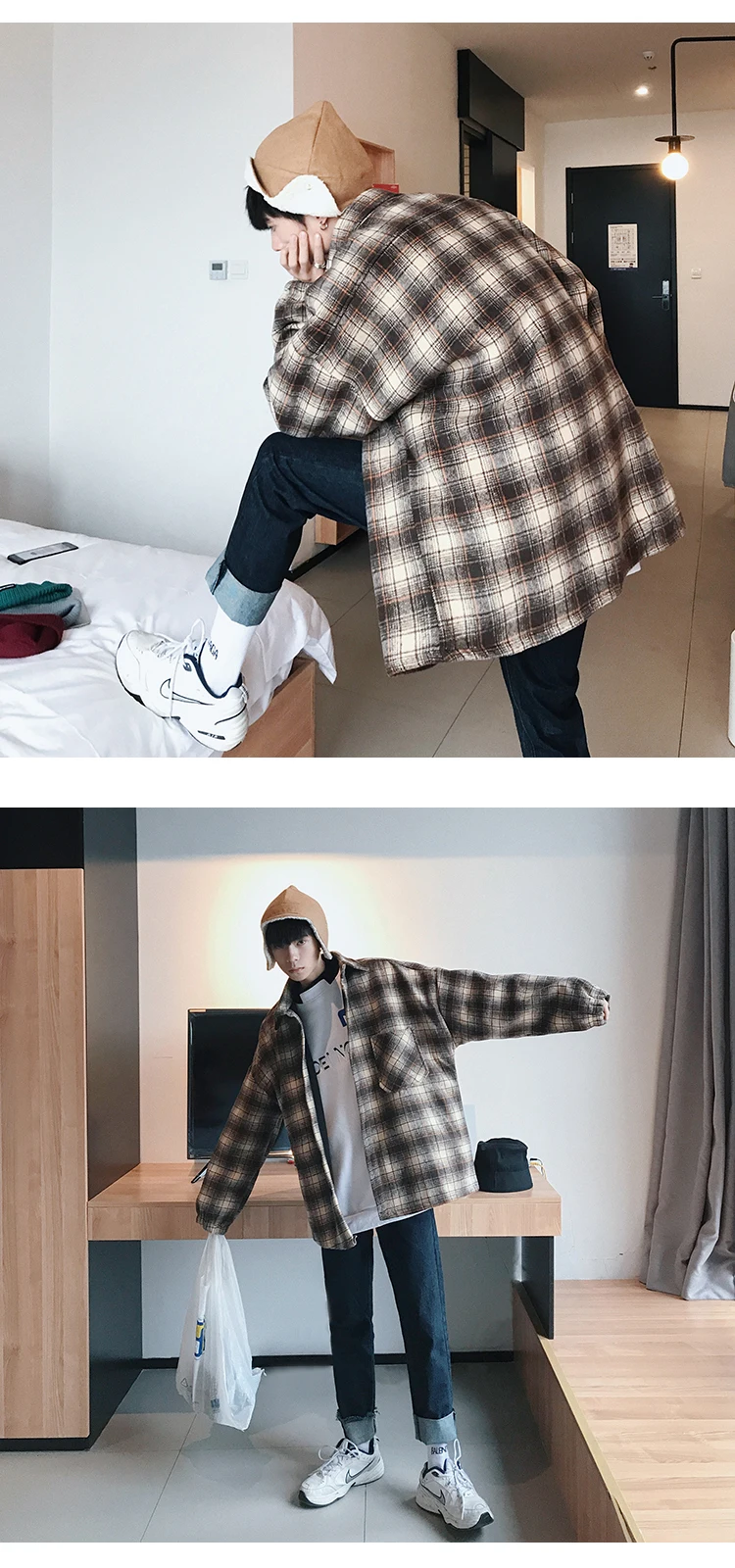 Privathinker, мужские винтажные утолщенные клетчатые шерстяные куртки, мужские, куртка в стиле сафари, пальто, Мужская свободная теплая Корейская зимняя верхняя одежда