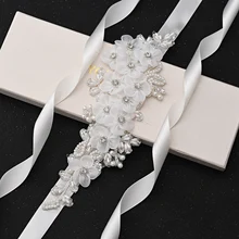 Romantic Floral Belt Wedding Dress Belts Formal Prom Flower Belts for Women Pearls Beaded for Dress Bride Bridesmaid Belt Sashes