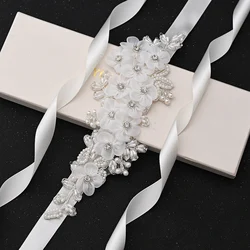 Romantic Floral Belt Wedding Dress Belts Formal Prom Flower Belts for Women Pearls Beaded for Dress Bride Bridesmaid Belt Sashes