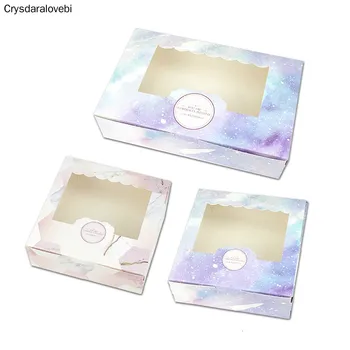 

30PCS Paper Gift Box With Window Wedding Party Favors Galaxy Gift Wedding Box Cake Food Packaging Candy Cookies Cupcake Star