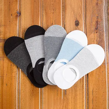 

5 Pairs Summer Mesh Breathable Short Socks Stripe Non-Slip Silicone Sock Men's No Show Invisible Boat Sox for Mens