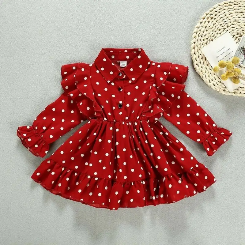 

PUDCOCO Christmas Toddler Kid Baby Girl Clothes Ruffle Swing Dress Polka Dots Party Dresses 1-7Y