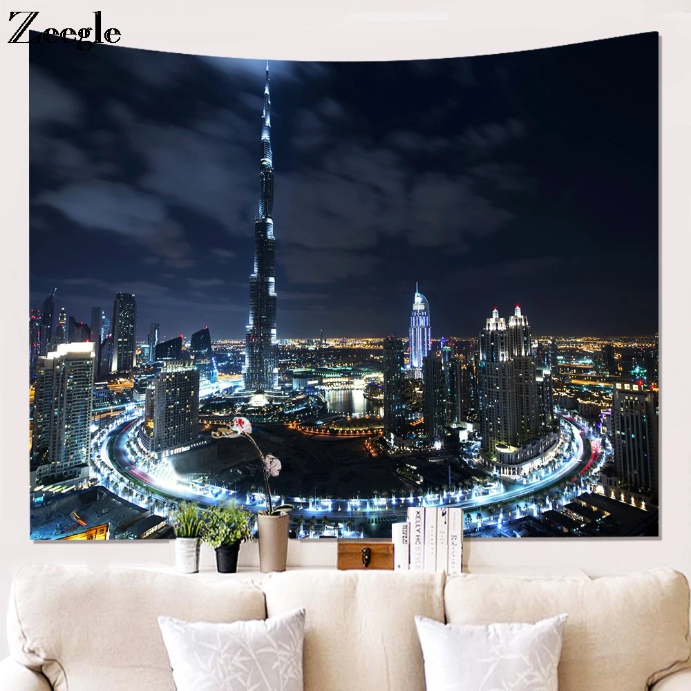 Zeegle Tapestry Home Art Decor Tapestry Beach Towel Picnic Blanket Kitchen Tableclothes Building Pattern Wall Hanging