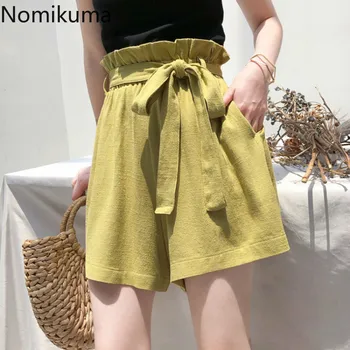 

Nomikuma Cotton Linen High Waist Shorts Solid Color Lace Up Casual Loose Short Pants Female 2020 Summer New Streetwear 3a850