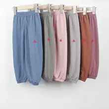 Новые стильные детские штаны Летние противомоскитные штаны хлопковые льняные штаны с рисунком из мультфильма средней и маленькой длины штаны со средней талией