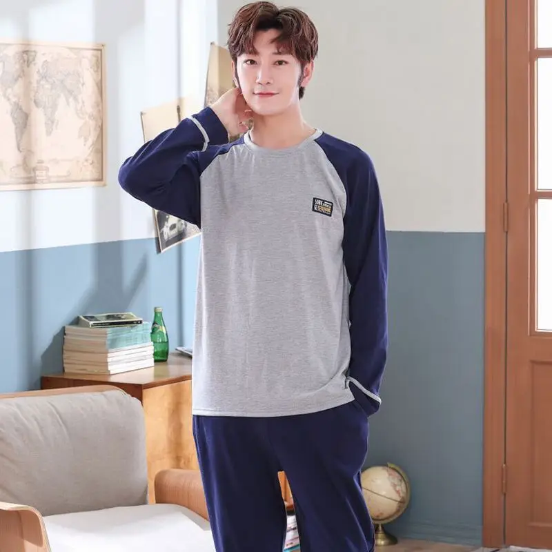 Masculinos de Algodão Conjunto para Dormir Raglan para Outono Pijamas Tamanho Grande Completo Manga Longa Mangas – Inverno 4xl