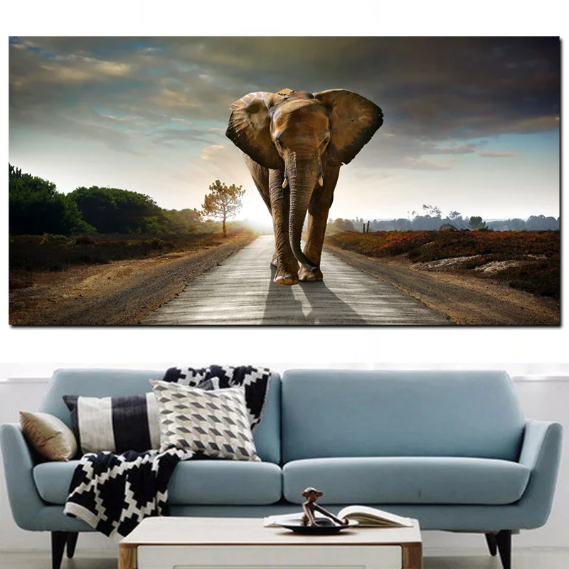 Африка слон животное пейзаж постеры с масляной живописью и принты Quadros Поп Wall Art