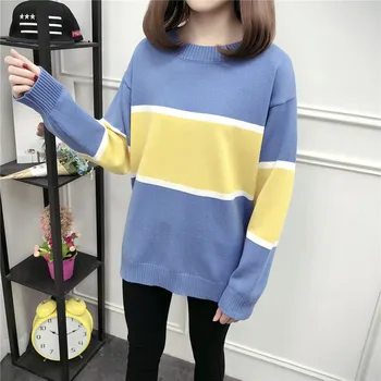 

COIGARSAM 4XL Plus Size Full Sleeve blouse women New Knitting Loose blusas womens tops and blouses White Blue G834