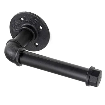 

Black Vintage Style Paper Towel Holder Industrial Wind Wall-Mounted Iron Pipe Toilet Tissue Paper Holder Bathroom Decoration