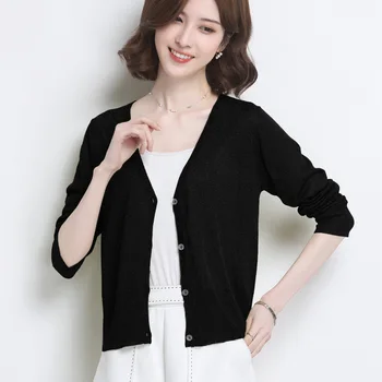 

Women's solid color knitted cardigan casual long-sleeved shirt