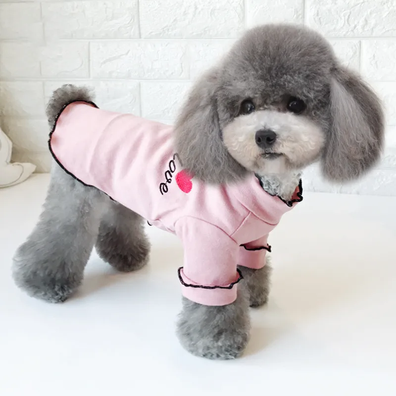 Pet Dog Clothes For Small Dogs Spring Autumn Clothes Chihuahua Puppy Clothing Winter Warm Heart Love Flower Lace Clothes