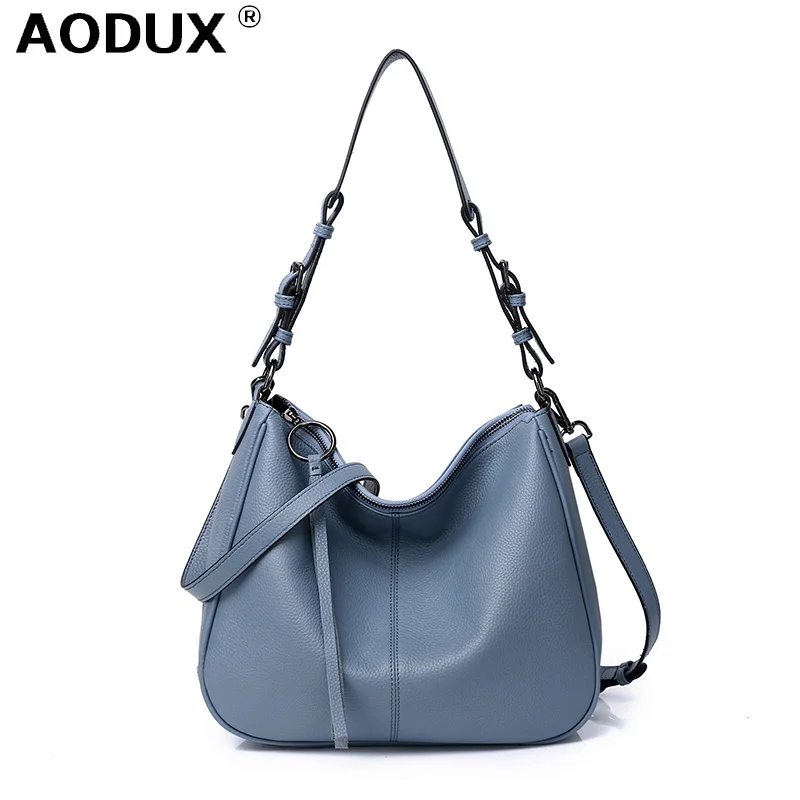 

AODUX High Quality 100% Genuine Cow Leather Women Shoulder Messenger Handle Bag Ladies Female TOP Cowhide Handbags Hobo Satchel