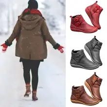 Женские зимние ботинки; сезон осень-зима; модные повседневные полуботинки из искусственной кожи на шнуровке; мягкая обувь на плоской подошве; ботинки без шнуровки; женская обувь