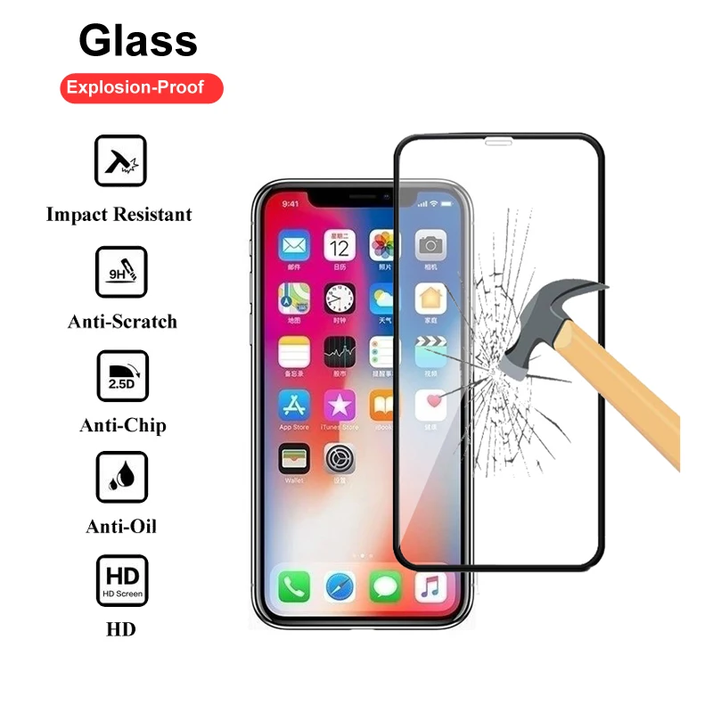Полное покрытие закаленное стекло для iPhone X XS Max XR 11 Pro 6 6s Plus 7 8 Защитное экрана 6s|Защитные стёкла и плёнки| |