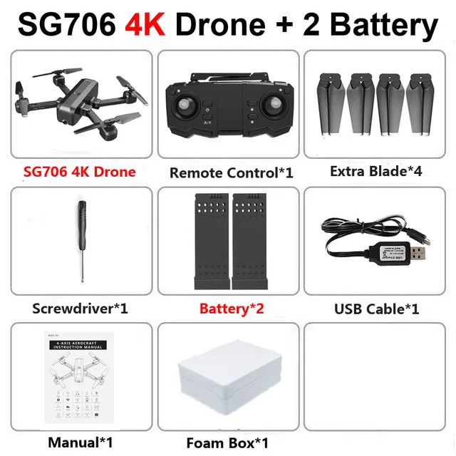 Дрон SG706 4K с двойной ESC камерой 50x зум WiFi FPV оптический поток Профессиональный Дрон RC вертолет Квадрокоптер RTF VS SG907 - Цвет: 4K Foam 2B