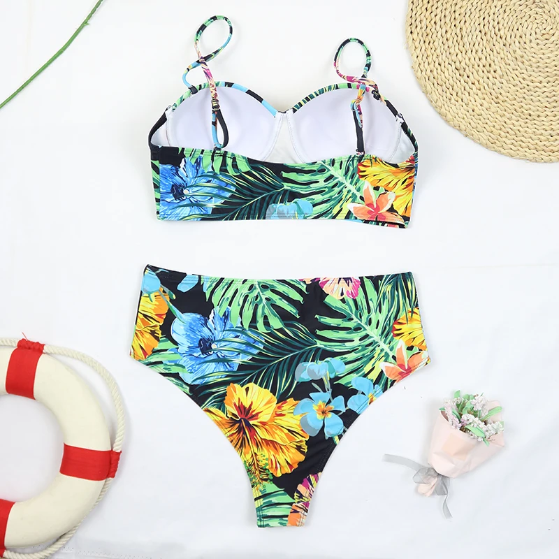 Floral Wrap Swimsuit Women 2 Pieces High Waist Biikini Set Push Up Two Pieces Swimwear 2022 Girl Beach Bathing Suits Bather