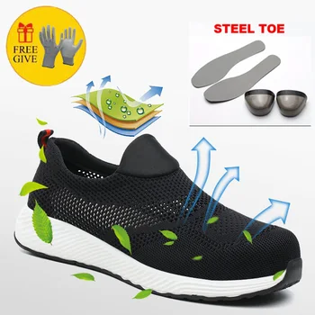 

Steel Toe Safety Shoes Industrial & Construction Puncture Proof Summer Men Breathable Mesh Work Shoes Protective Footwear