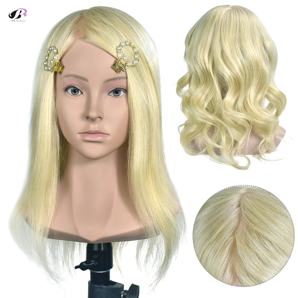 

Boli hair 35cm 100% Human Hair Professional Training Head for Salon Mannequin Head 14 inch Gold Real Hair can Be Curl