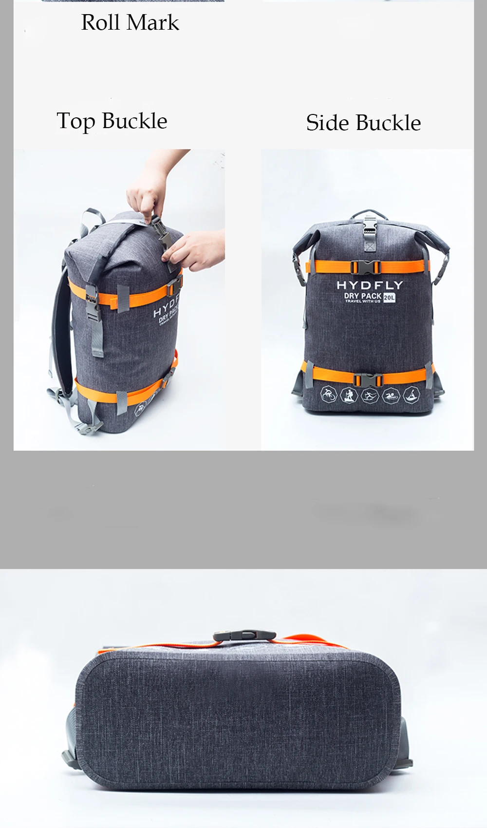 HYDFLY 20L 600D ТПУ Спорт Пляж водонепроницаемый водостойкий рюкзак сумка для водонепроницаемого плавания Кемпинг Дрифтинг сумка рюкзак