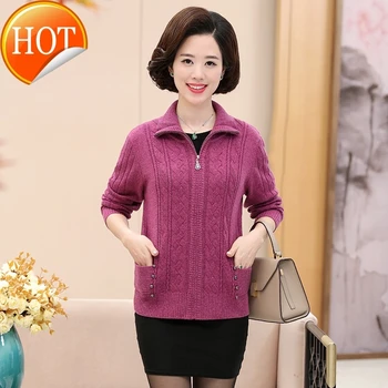 

Thick Winter Women Coat Knitted Zipper Cardigan High Quality Solid Color Turn-down Collar Crocheted Sweater 6115
