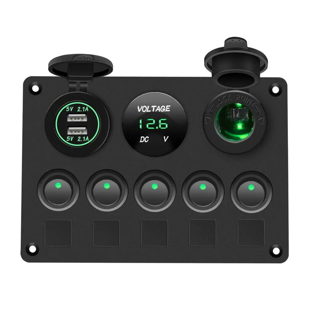 Круглый светильник для яхты+ сигаретный светильник er Seat+ Dual Usb+ комбинированная панель с кнопкой вольтметр - Цвет: Зеленый