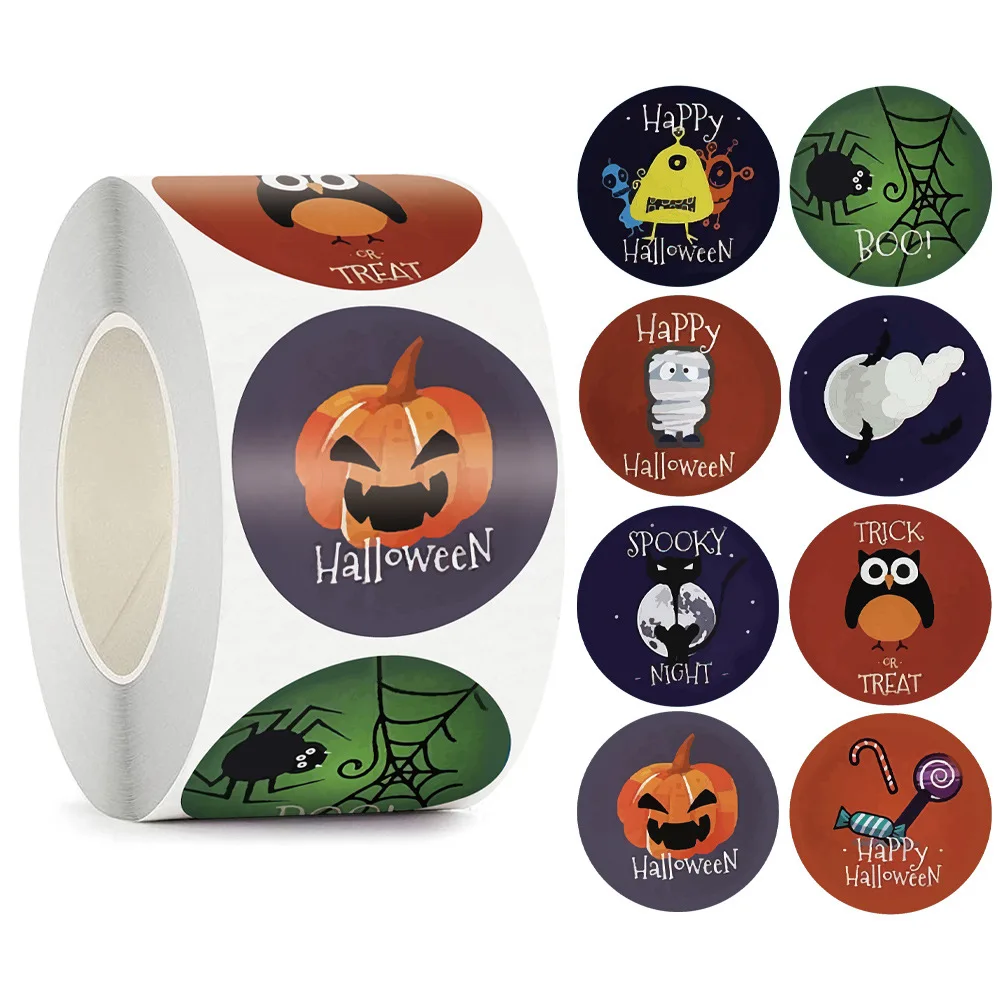 

100-500pcs Halloween Pumpkin Face Sticker Label Ghost Party Decor Scrapbooking DIY Gift Packaging Sealing Sticker Labels