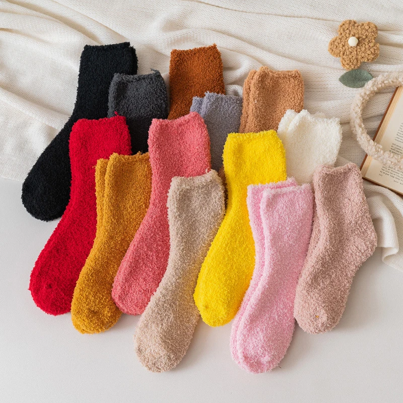 

Candy Solid Color Short Socks Fleece Warm Mid-Calf Length Breathable Comfortable Cozy Coral Velvet Socks Soft Floor Hosiery