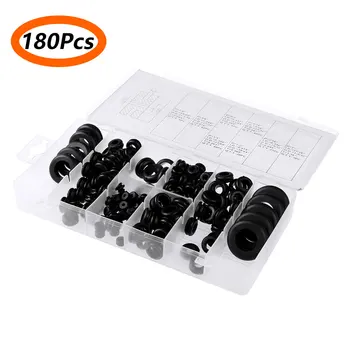 

180Pcs Rubber Grommet Assortment Kit Electrical Conductor Gasket Ring Set with Storage Box Ideal Wire Plug Automotive Plumbing