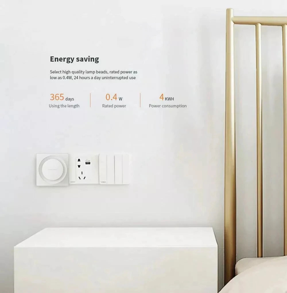 Yeelight 스마트 야간 조명 지능형 인식 에너지 ??절약 조명 저전력 소비 광 센서 EU 플러그