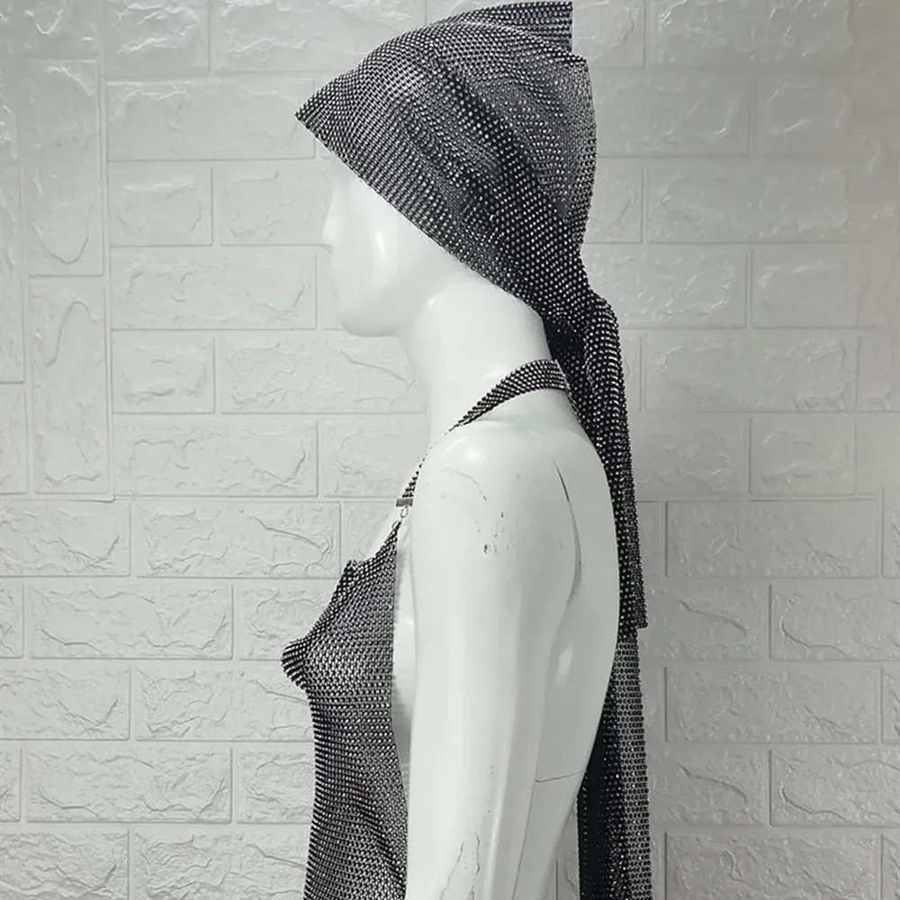 Ins Bling Rhinestone Headband Scarf Headwraps for Women Nightclub Hollow Mesh Luxury Crytsal Headscarf Headpiece Hair  Jewelry