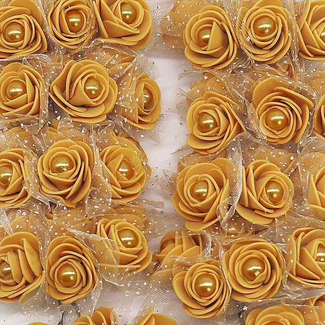 12pcs/lot 3cm Foam Mini Roses Pearl Bead Rose Artificial Flowers DIY Crafts for Wedding Decoration Bouquet Scrapbooking Supplies F01