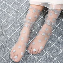 Сексуальные тюлевые носки женские Харадзюку в горошек прозрачные длинные носки тонкие забавные носки Femme уличная одежда Calcetines Mujer платье