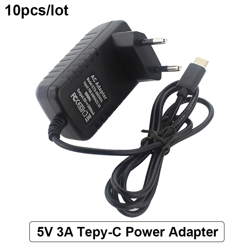 

10 шт., адаптер питания для Raspberry Pi 4, 5 в пост. Тока, 3 А, 100-240 в перем. Тока
