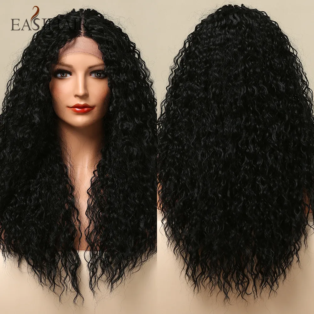 

EASIHAIR длинный кудрявый кружевной передний парик черный кружевной передний al синтетический парик для черных женщин кудрявый глубокий волнистый парик термостойкий