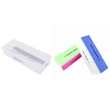 

Nail Polish Holder Plastic Nail Supplies Storage Box with 4-Way Buffer Buffing Sanding Block Files Manicure Tool