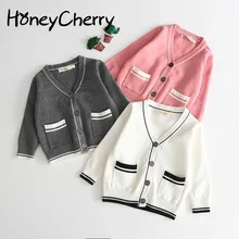 Осенний кардиган для малышей, цветной кардиган в рубчик, свитер, хлопковая рубашка с треугольным вырезом и двумя карманами для младенцев