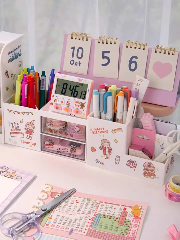 

INS Kawaii Large Capacity Desk Pen Stand Holder Pencil Makeup Storage Box Desktop Organizer Case School Office Stationery