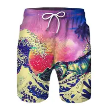 Fashion colorful waves 3D full-width printing Harajuku shorts men's unisex shorts streetwear summer beach casual shorts